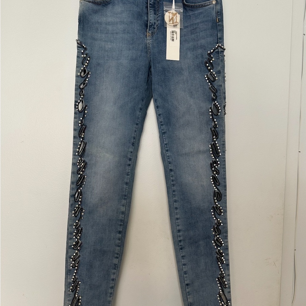 Chic Blue Skinny Jeans with Embellishments